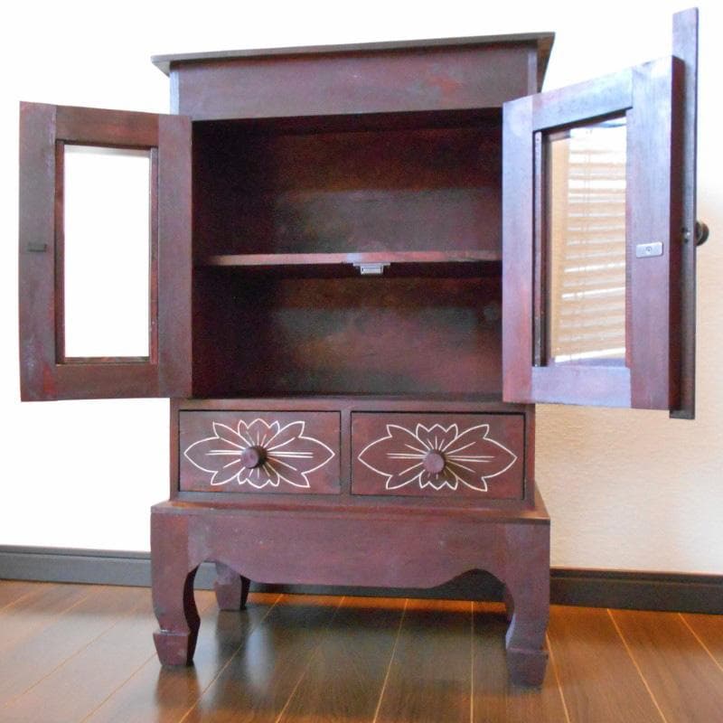 花柄模様 猫足 キャビネット アジアン家具 バリ家具 収納家具 完成品家具