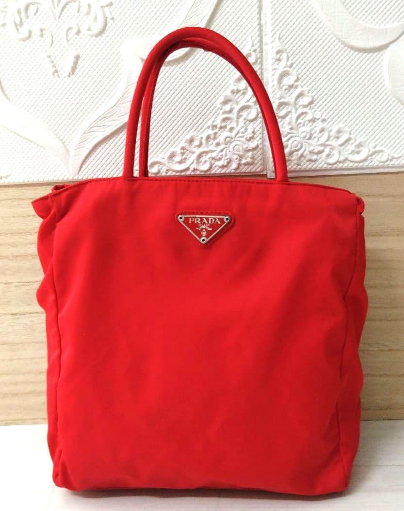 良品 PRADA プラダ トートバッグ ハンドバッグ　ナイロン　レッド　赤