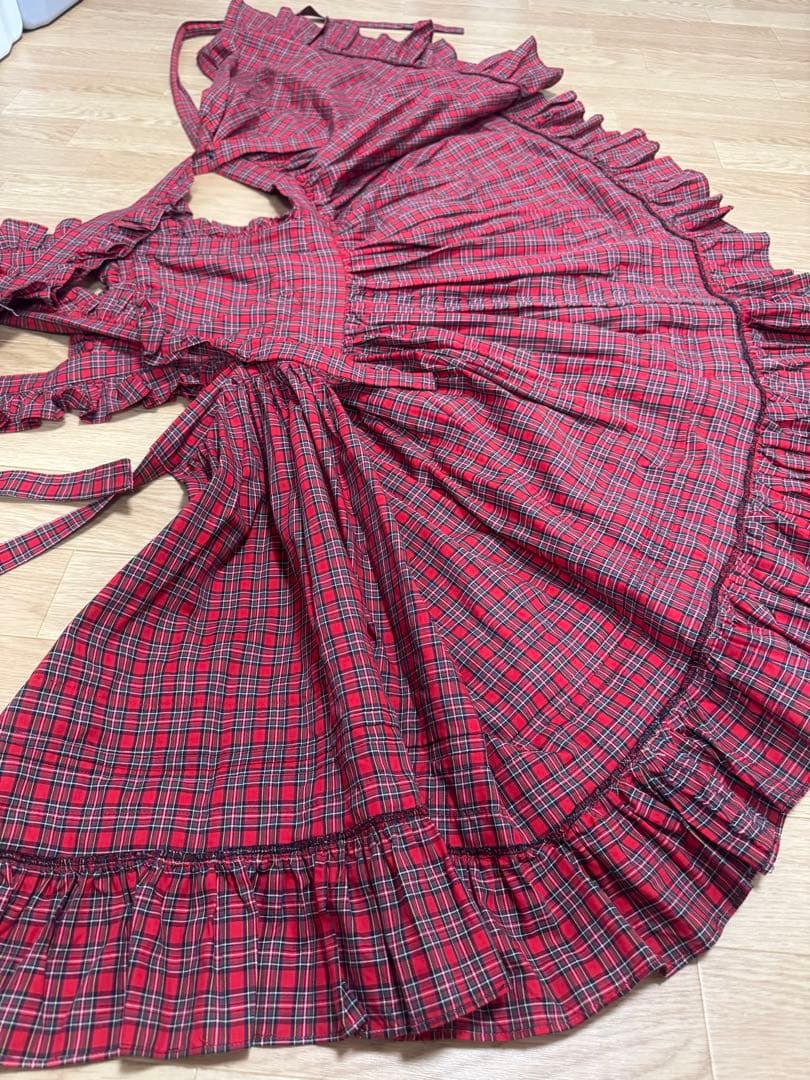 24時間以内に匿名配送 モモコハウス 赤チェック　エプロン