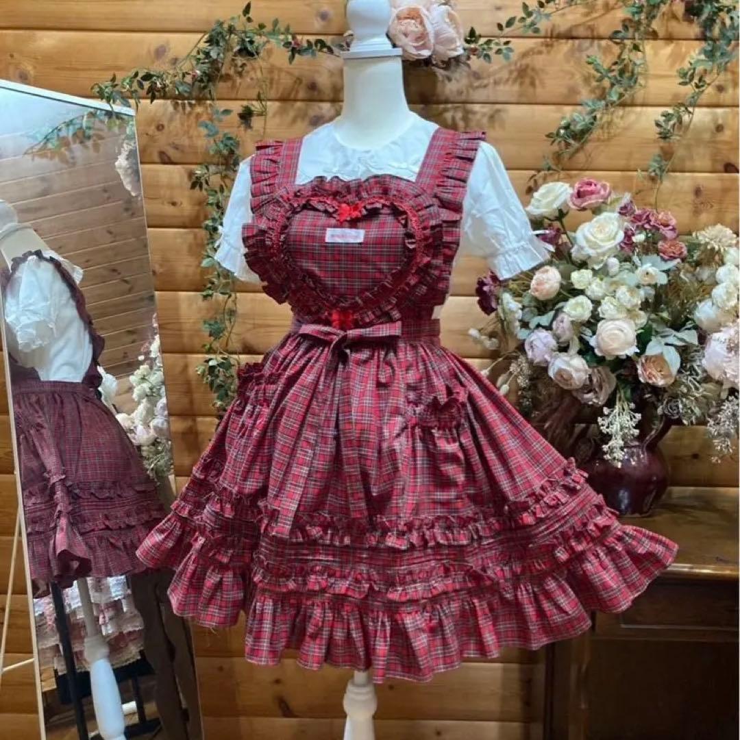 24時間以内に匿名配送 モモコハウス 赤チェック　エプロン