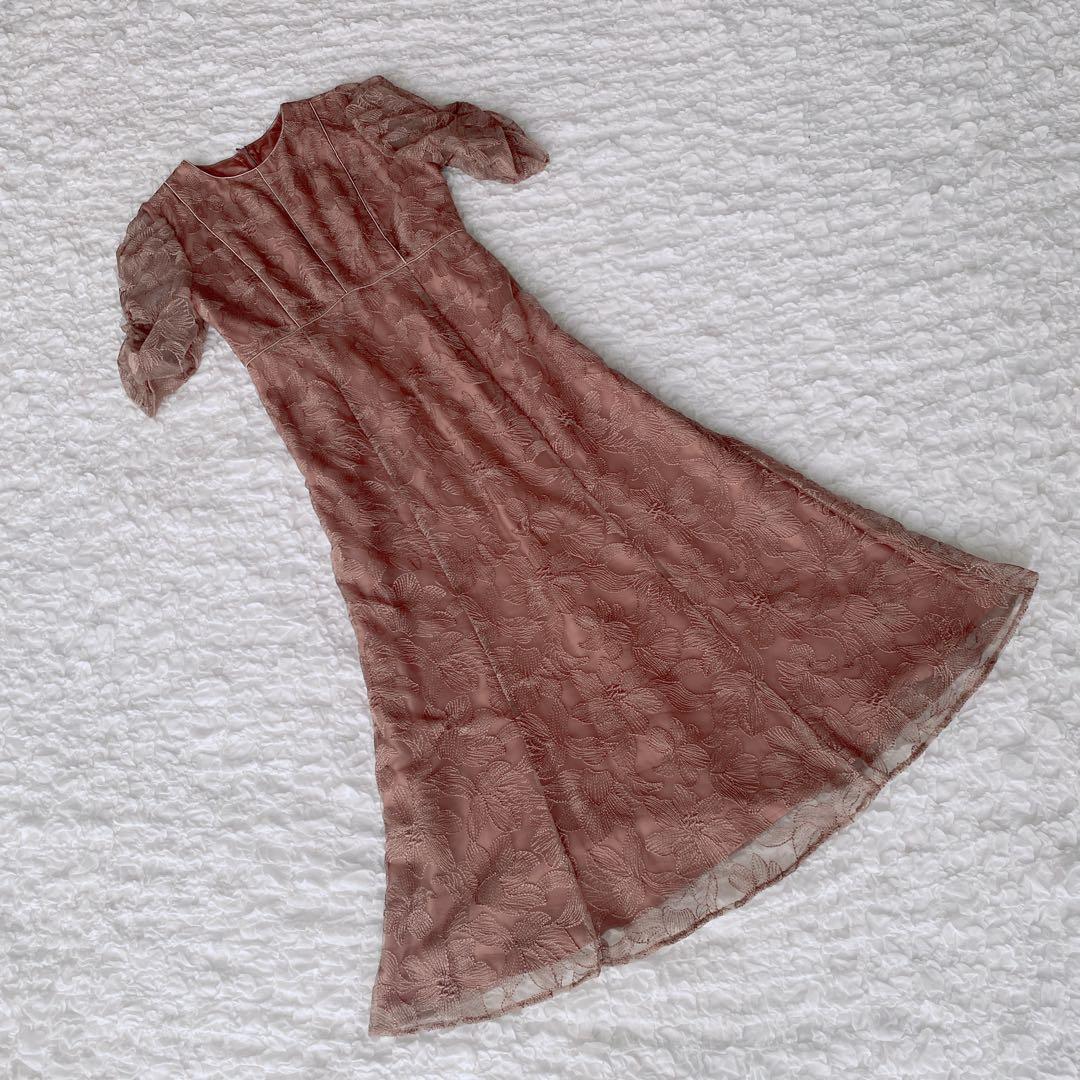 AIMER エンブロイダリーチュールパイピングドレス レースワンピース 結婚式