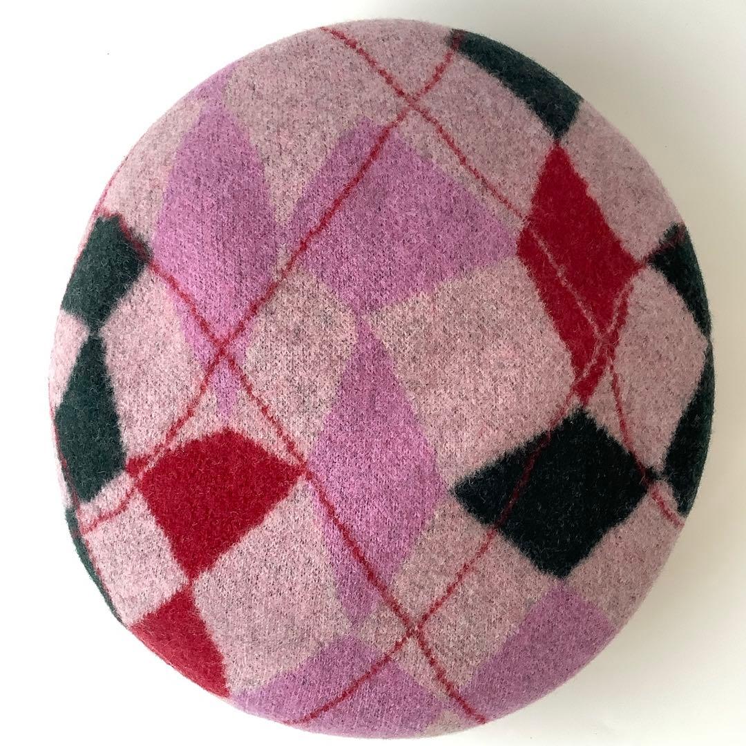 新品★ヴィヴィアンウエストウッド★ハーレクインチェック柄バスクベレー帽★ピンク系