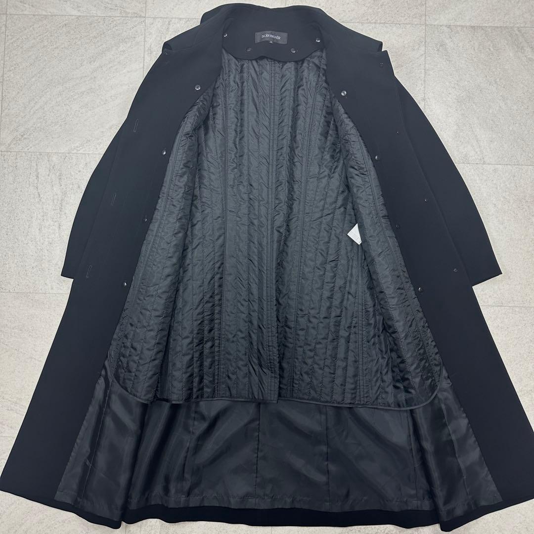 美品【東京ソワール】ライナー付 ステンカラーコート 2way ロング 比翼 黒