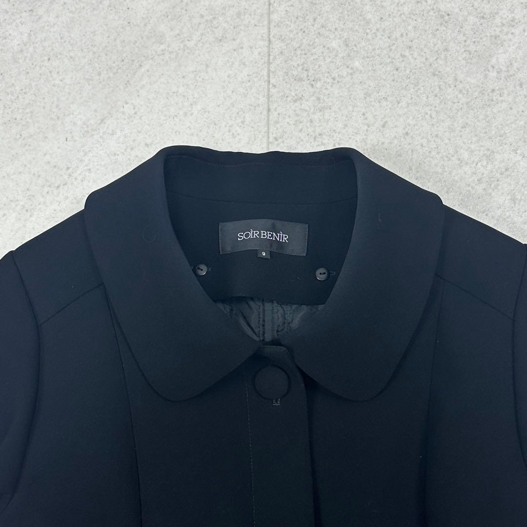 美品【東京ソワール】ライナー付 ステンカラーコート 2way ロング 比翼 黒