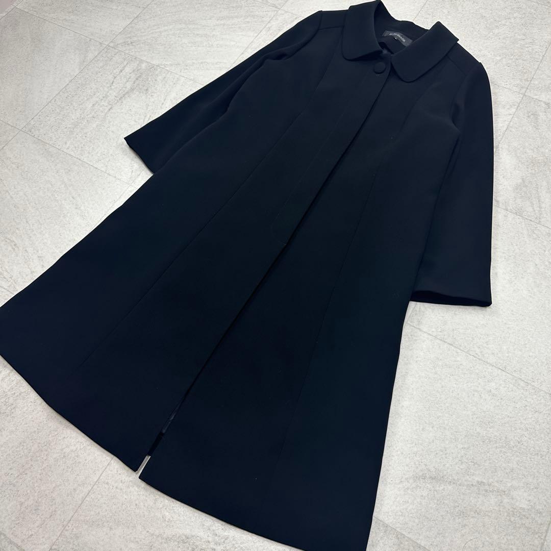 美品【東京ソワール】ライナー付 ステンカラーコート 2way ロング 比翼 黒