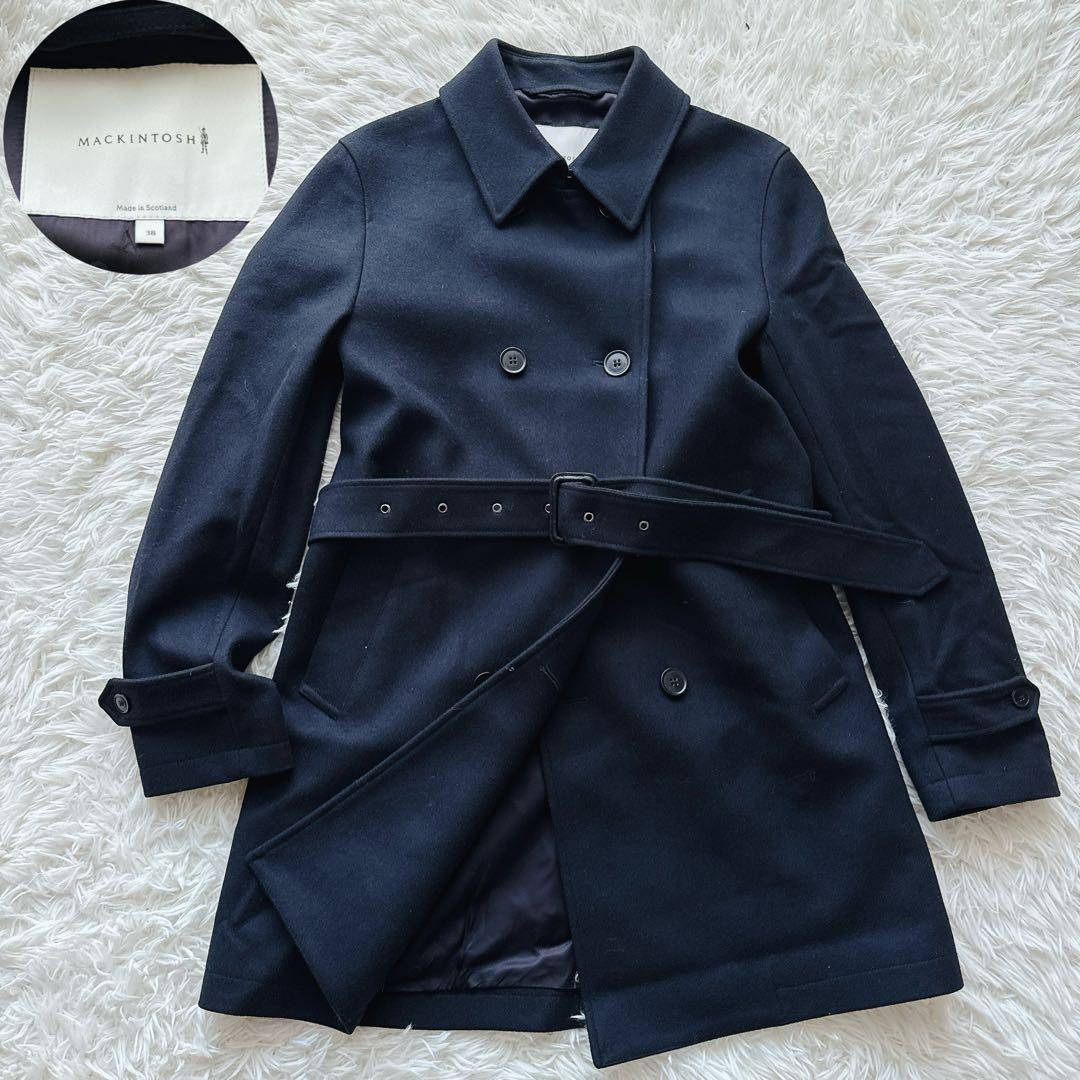 マッキントッシュ ウールコート ダブルブレスト ベルト付き 38サイズ ブラック