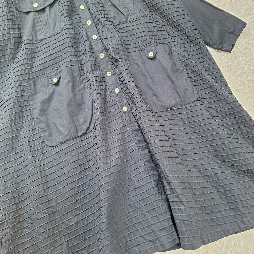 ヤッコマリカルド　横ピンタックコットンシャツワンピース　ブラック　ゆったり