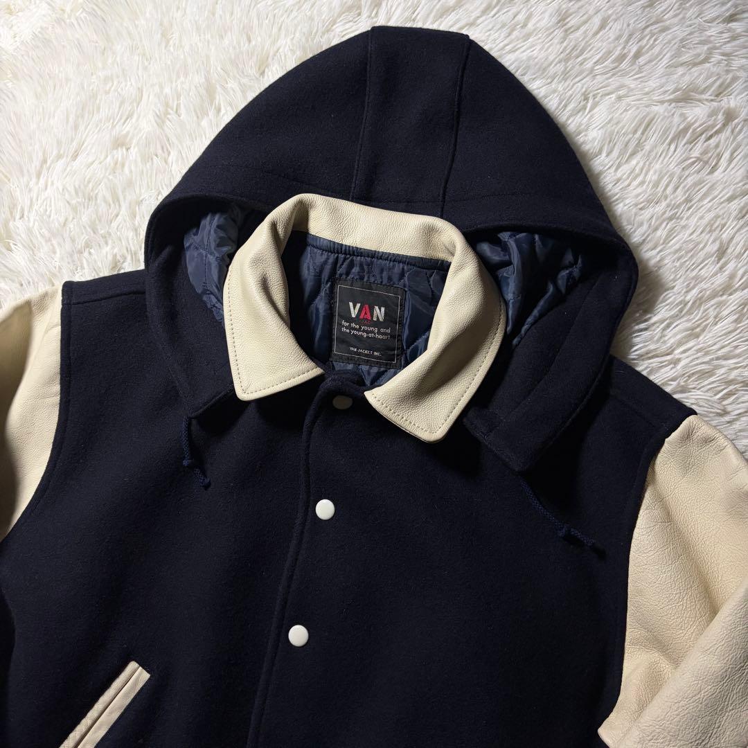 テ*ツ様 美品/希少✨VAN JACKET スタジャン　袖レザー　アーチロゴ　2