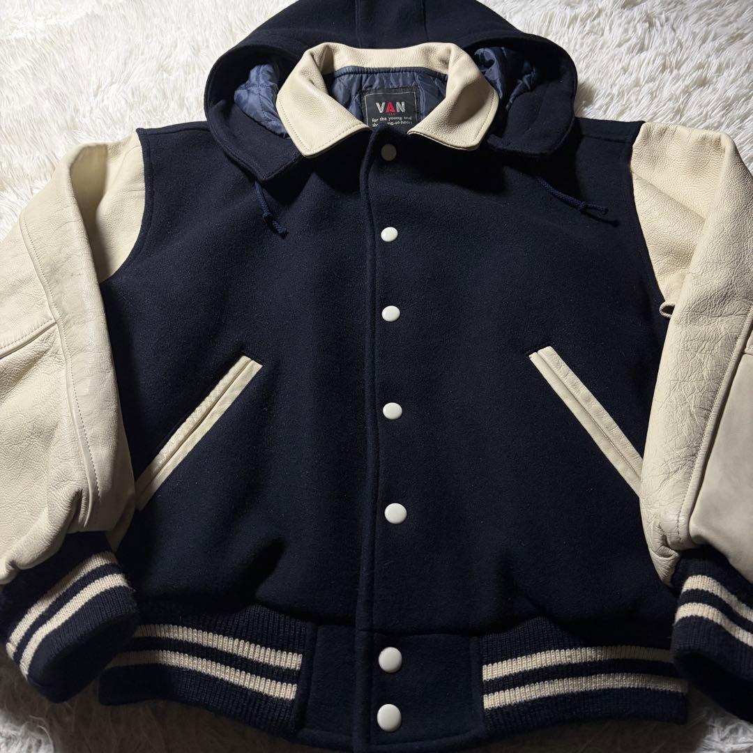 テ*ツ様 美品/希少✨VAN JACKET スタジャン　袖レザー　アーチロゴ　2