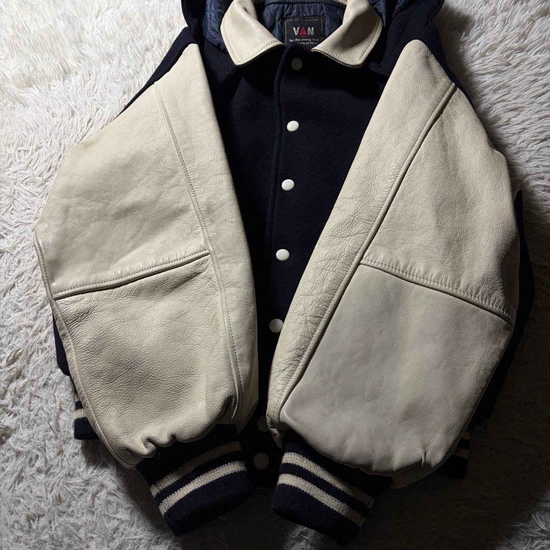 テ*ツ様 美品/希少✨VAN JACKET スタジャン　袖レザー　アーチロゴ　2