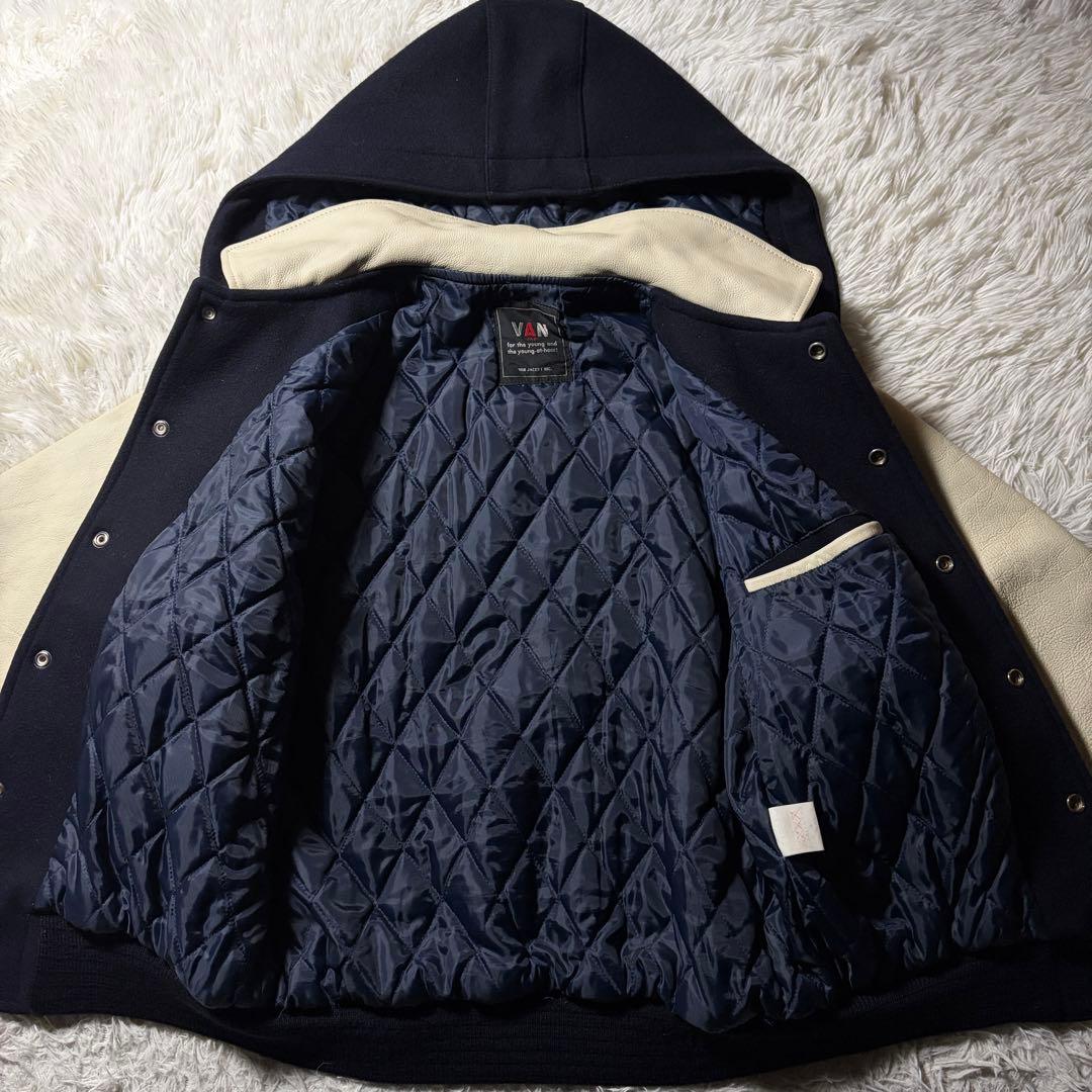 テ*ツ様 美品/希少✨VAN JACKET スタジャン　袖レザー　アーチロゴ　2