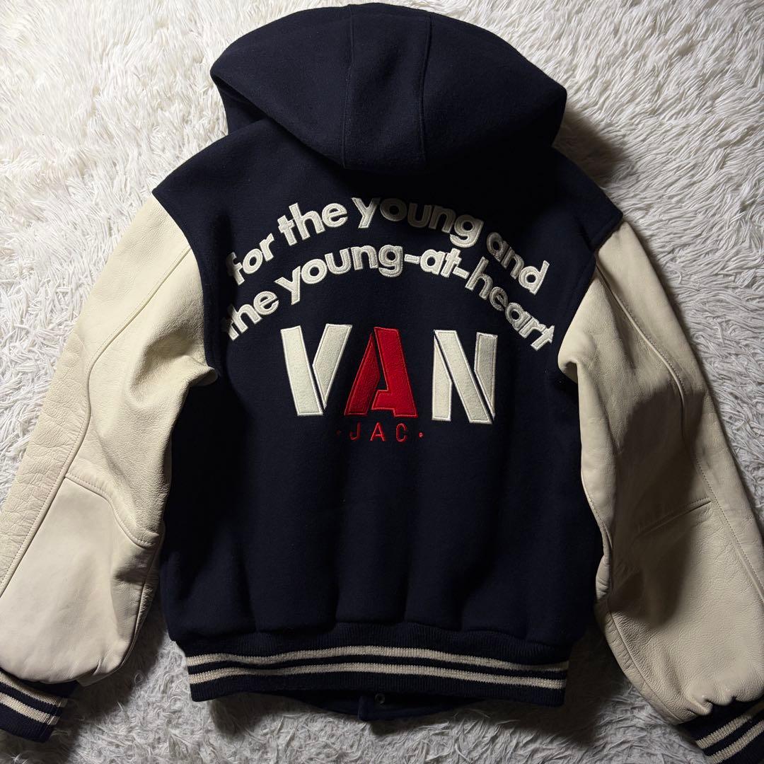 テ*ツ様 美品/希少✨VAN JACKET スタジャン　袖レザー　アーチロゴ　2