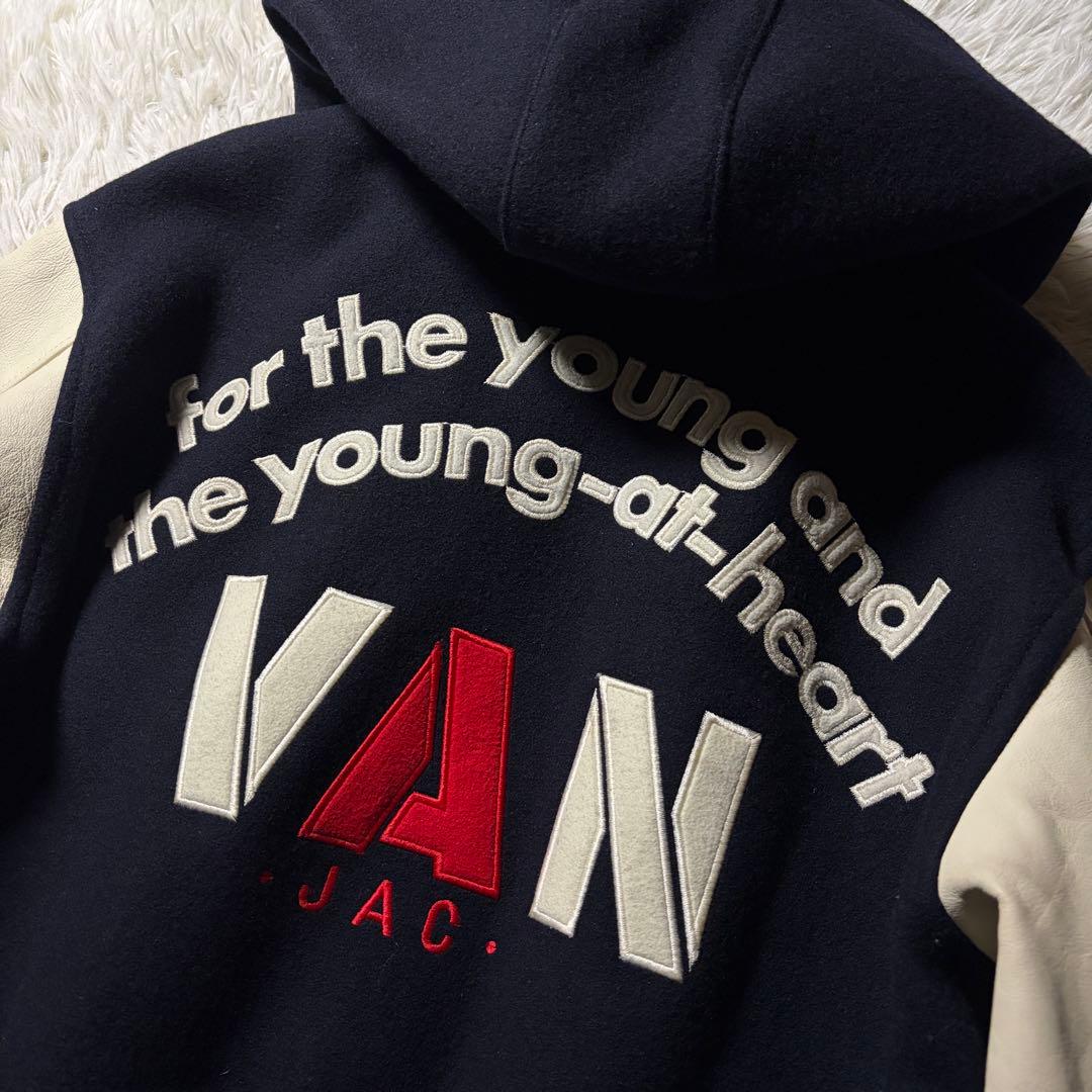 テ*ツ様 美品/希少✨VAN JACKET スタジャン　袖レザー　アーチロゴ　2