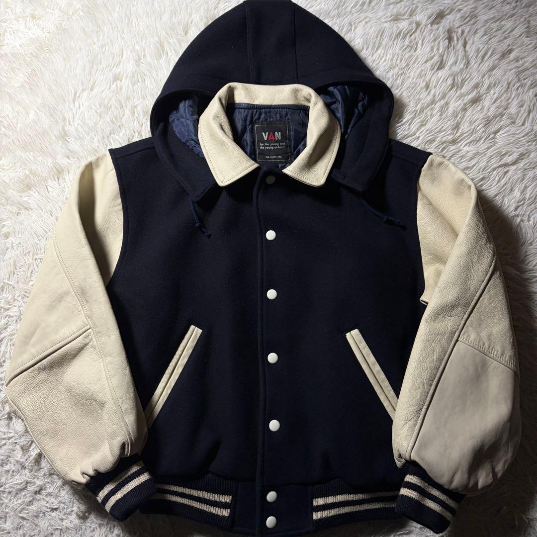 テ*ツ様 美品/希少✨VAN JACKET スタジャン　袖レザー　アーチロゴ　2