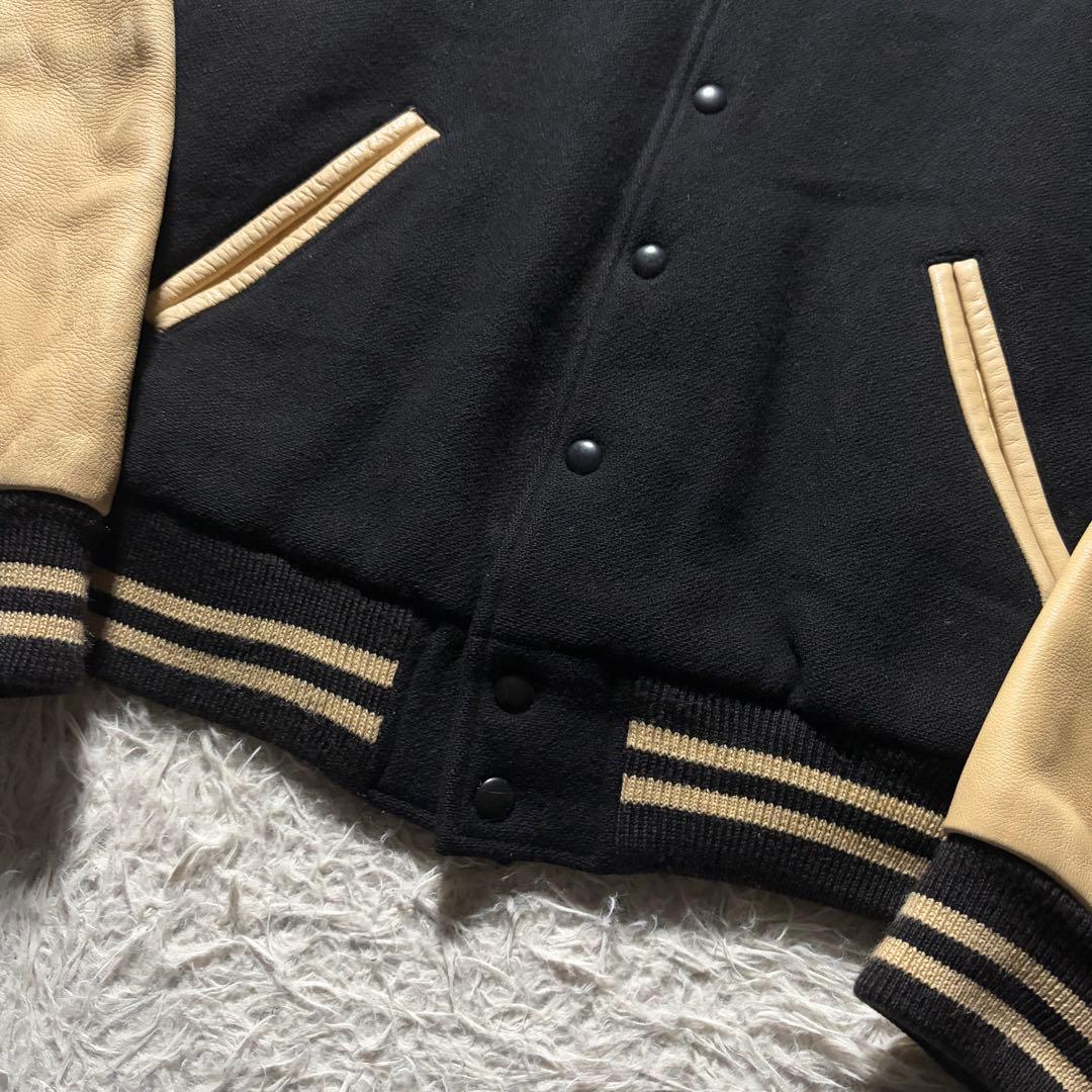 希少■VAN JACKET スタジャン　袖レザー　アーチロゴ　ネイビー　M