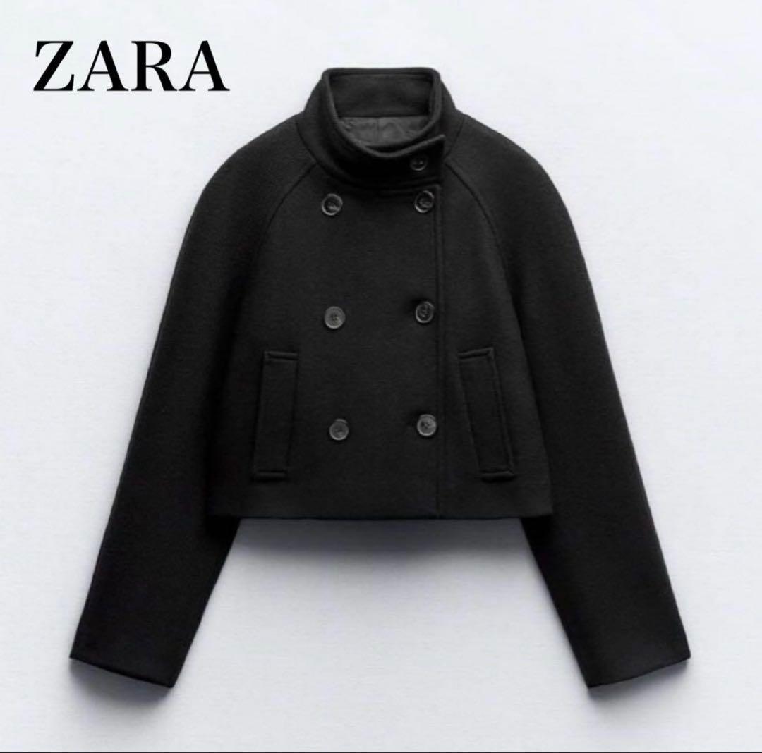 ZARA クロップド ダブルブレスト ウールブレンドコート S