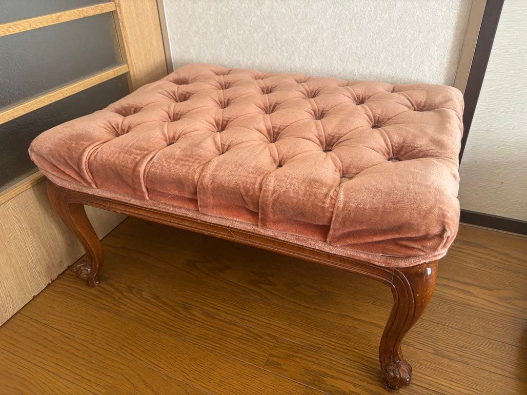 猫脚　ピンク ベルベット ヴィンテージ スツール　オットマン