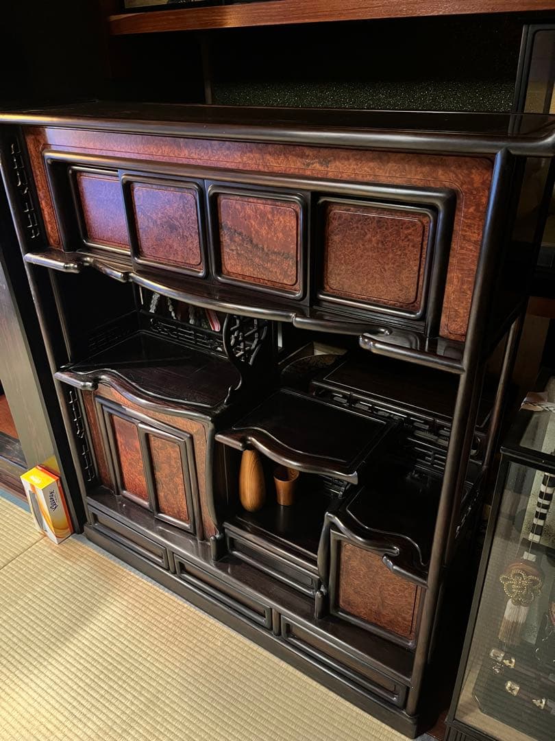 唐木茶棚 玉杢 花梨　紫檀　飾棚