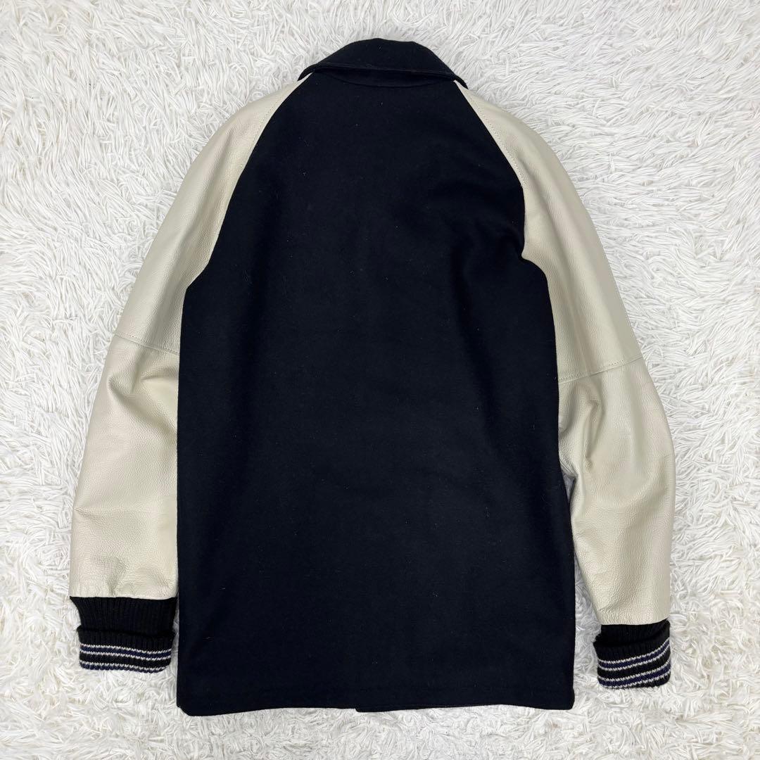 フラッシュリポート 袖革レザー ロング スタジャン ブラック 黒 L