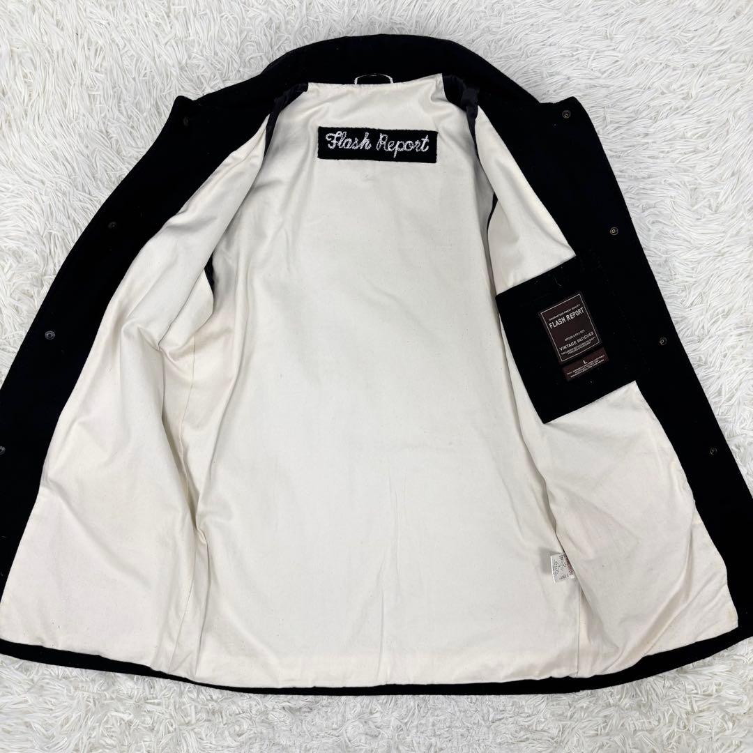 フラッシュリポート 袖革レザー ロング スタジャン ブラック 黒 L