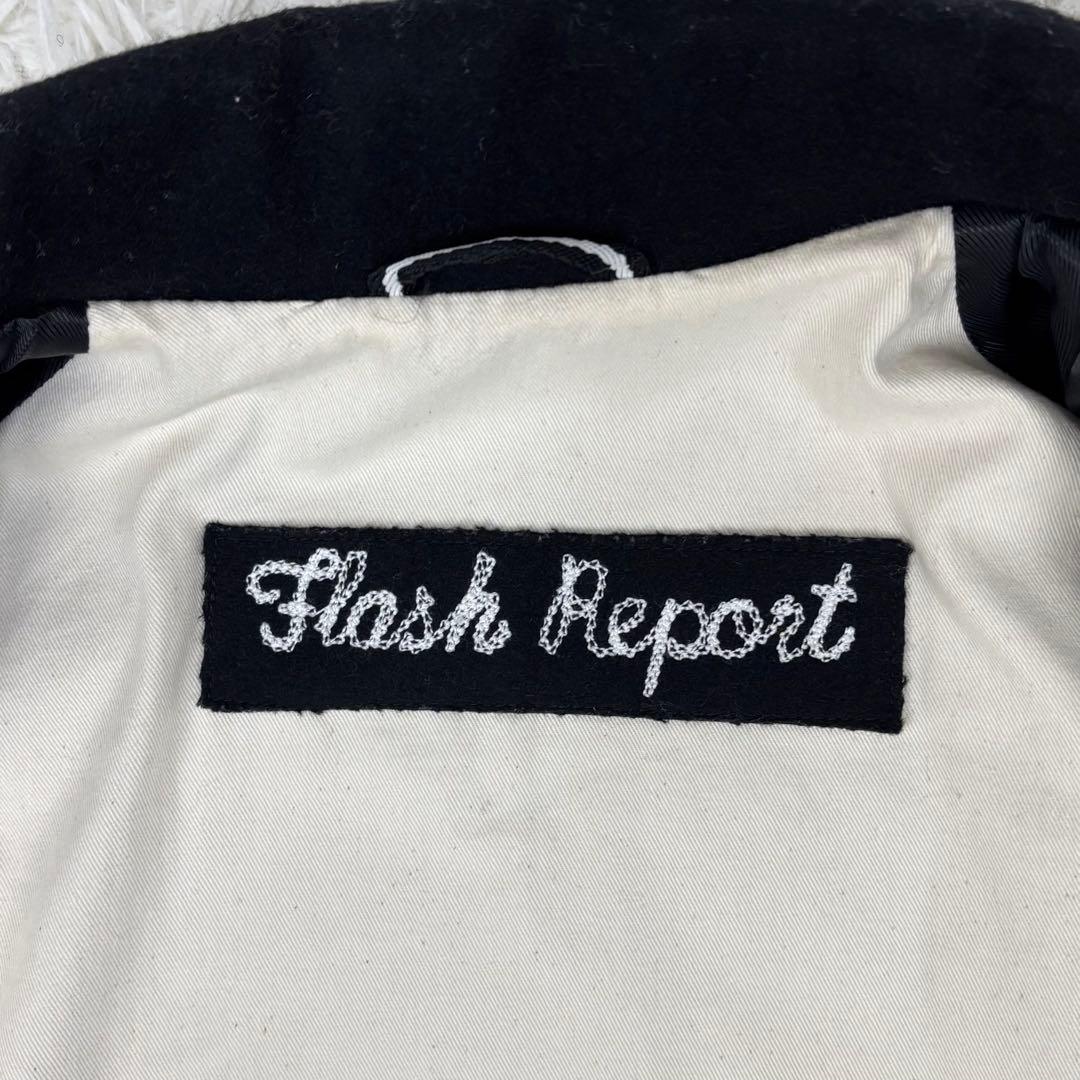 フラッシュリポート 袖革レザー ロング スタジャン ブラック 黒 L