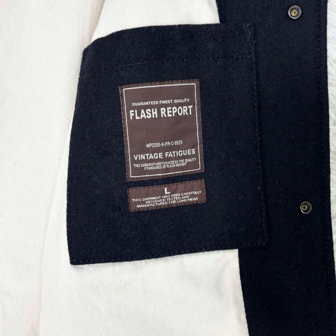 フラッシュリポート 袖革レザー ロング スタジャン ブラック 黒 L