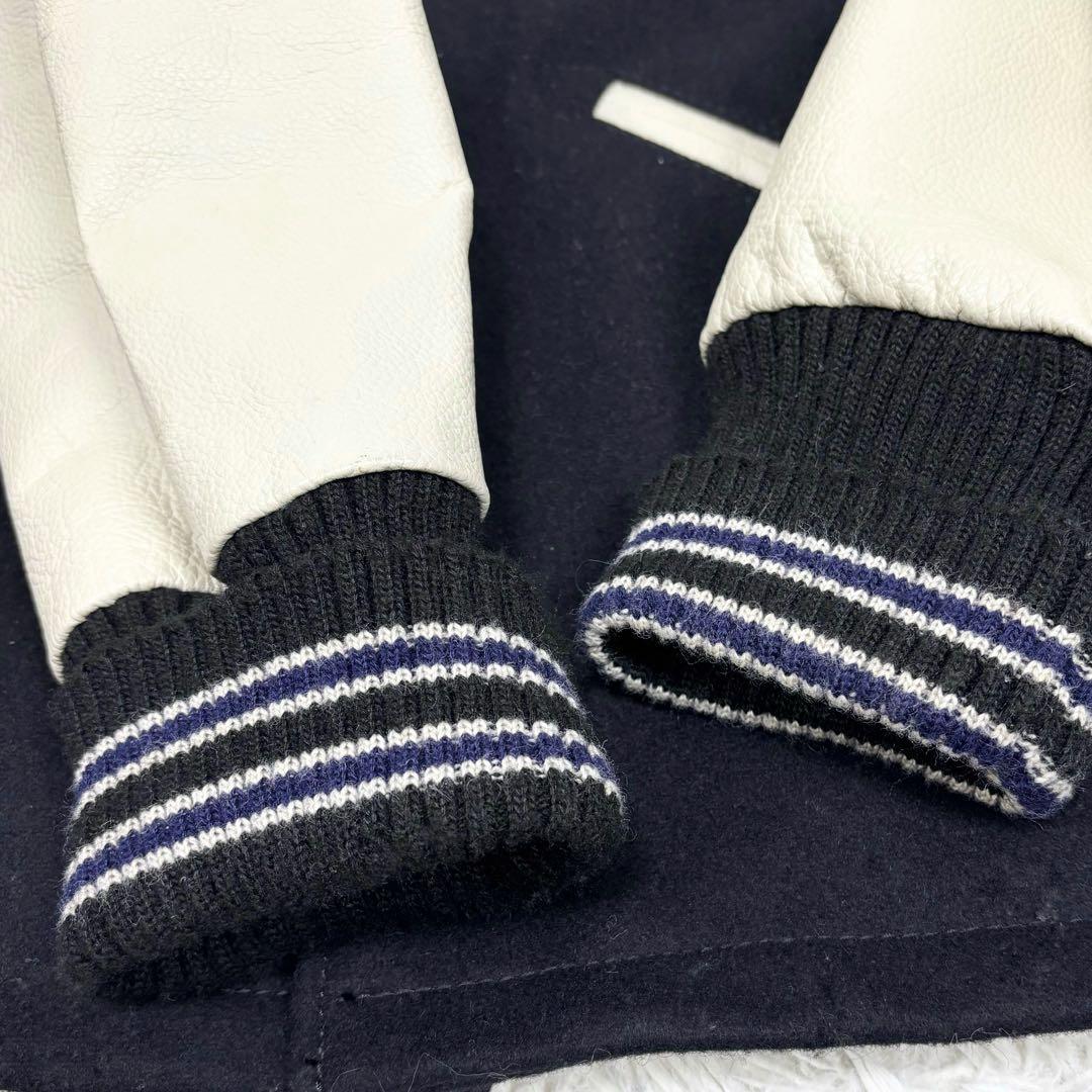 フラッシュリポート 袖革レザー ロング スタジャン ブラック 黒 L