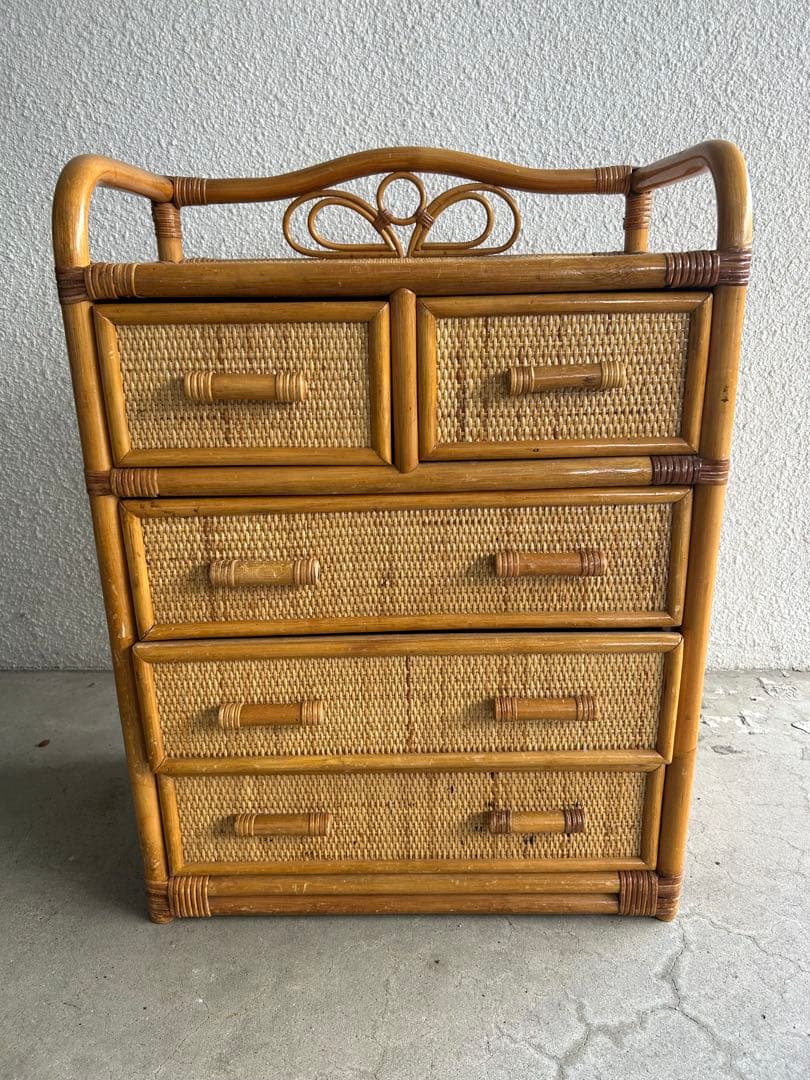 レトロ ラタン籐チェスト 家具 4段 タンス