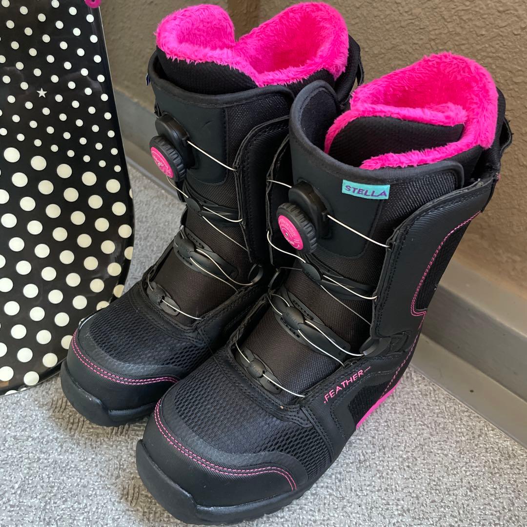 スノーボードセット 黒水玉模様　女性　子供