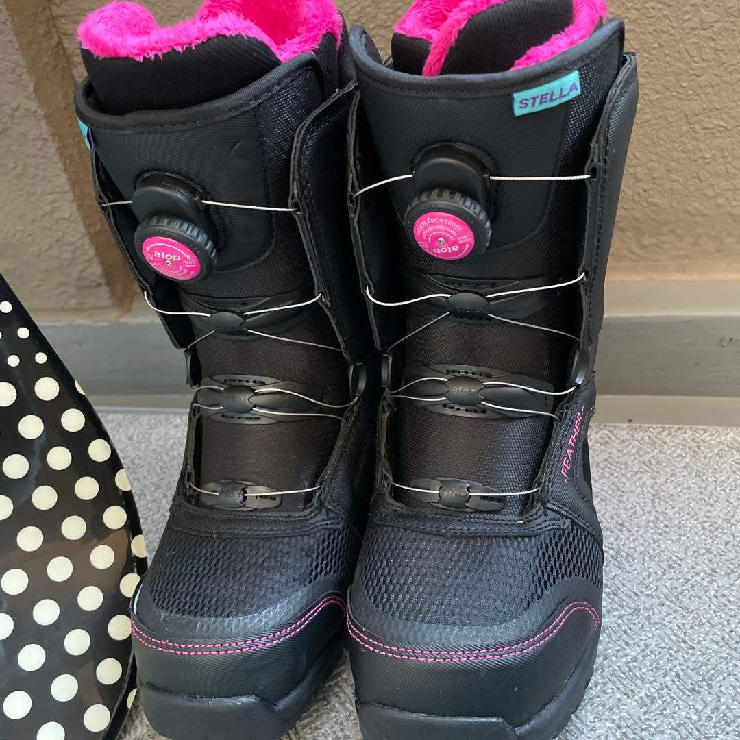 スノーボードセット 黒水玉模様　女性　子供