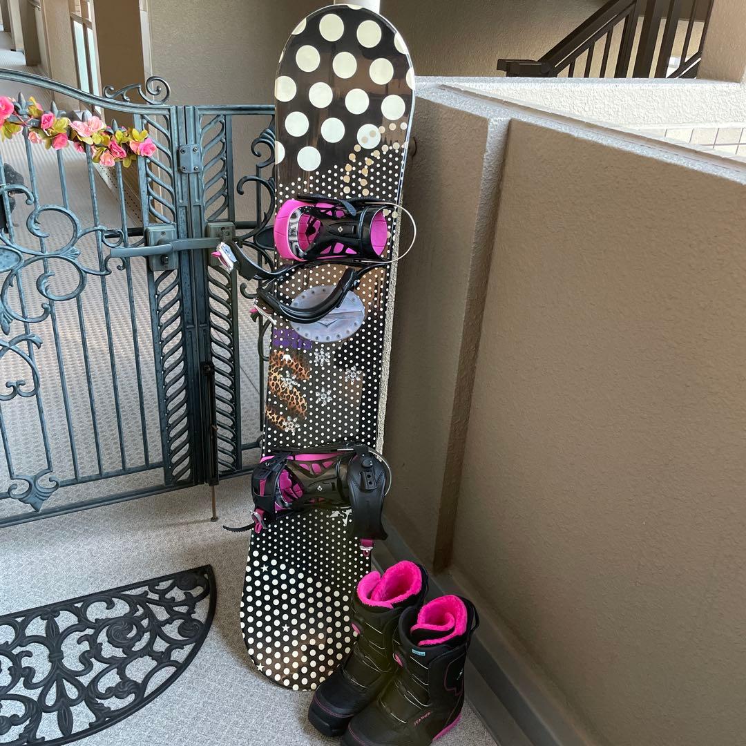 スノーボードセット 黒水玉模様　女性　子供