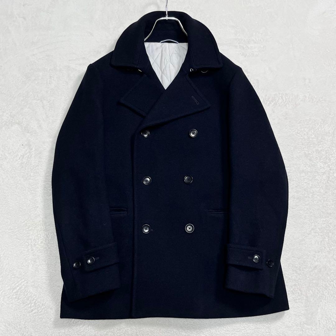 『SHIPS シップス』スーパー140s メルトンPコート ネイビー L ドレス