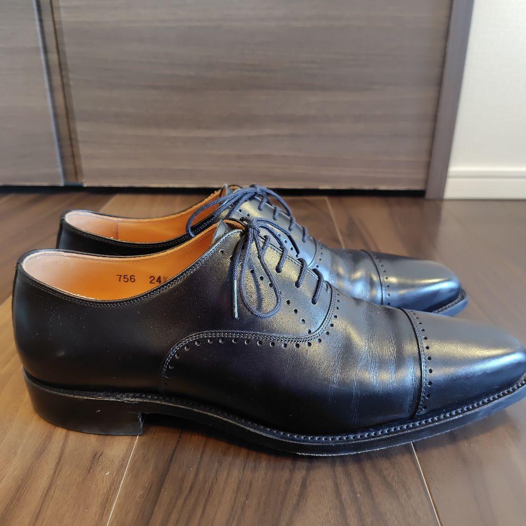 H*E様 スコッチグレイン ブラックレザー ドレスシューズ 24.5cm