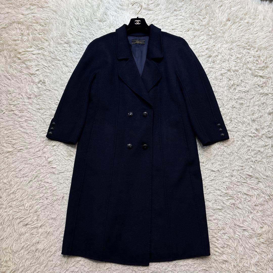 超美品☆未使用級【レリアン】カシミヤ100% 紺　ダブルチェスター　13 XL