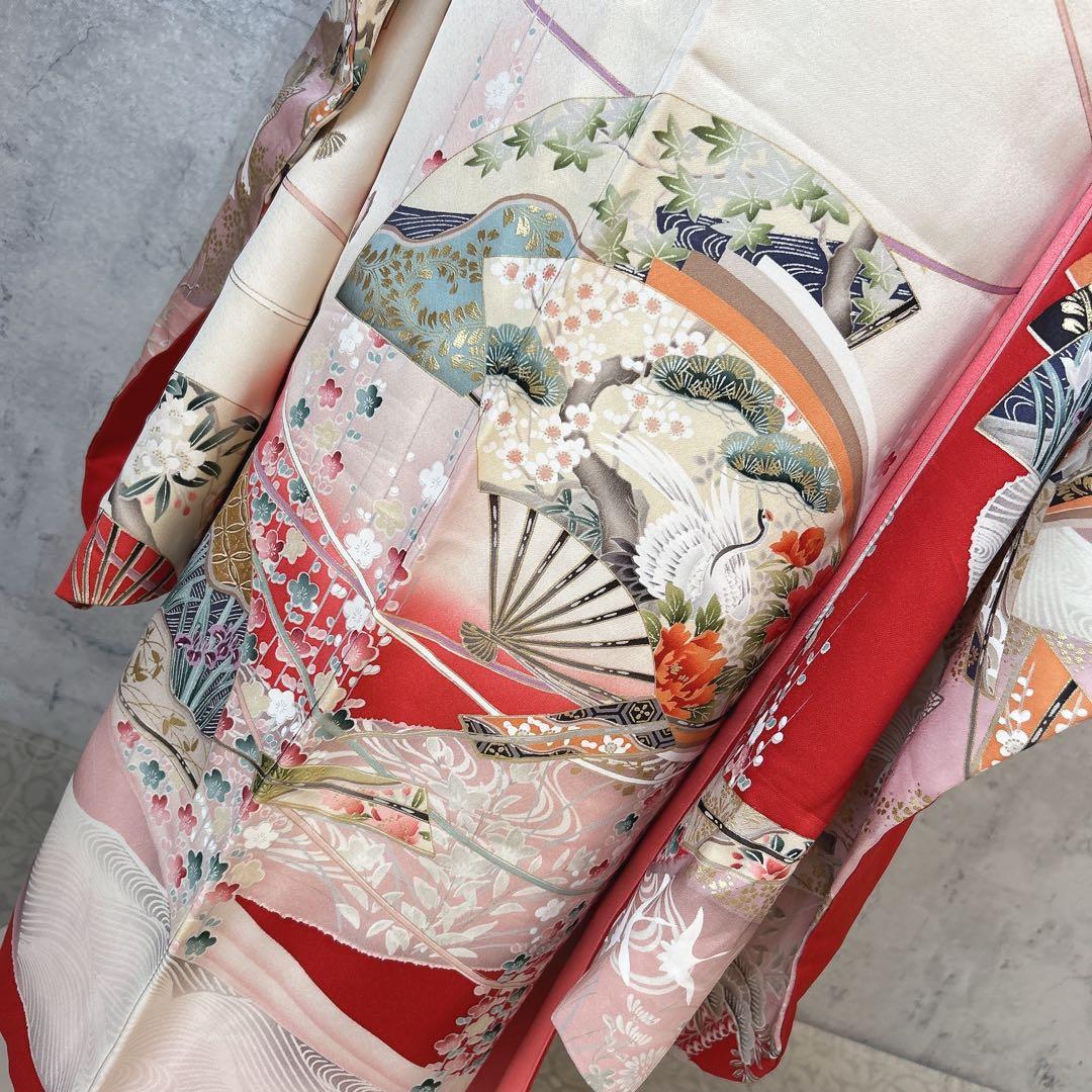 特価　振袖　フルセット　正絹　赤　古典柄　成人式