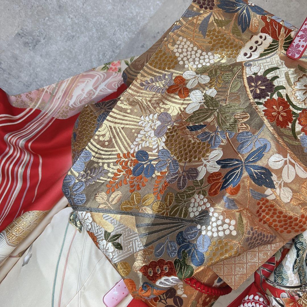 特価　振袖　フルセット　正絹　赤　古典柄　成人式