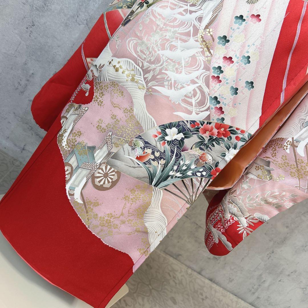 特価　振袖　フルセット　正絹　赤　古典柄　成人式