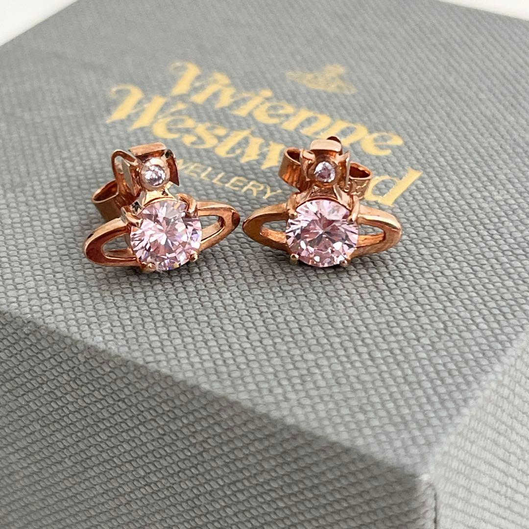 美品 ヴィヴィアンウエストウッド ピンクゴールド ピアス ストーン オーブ