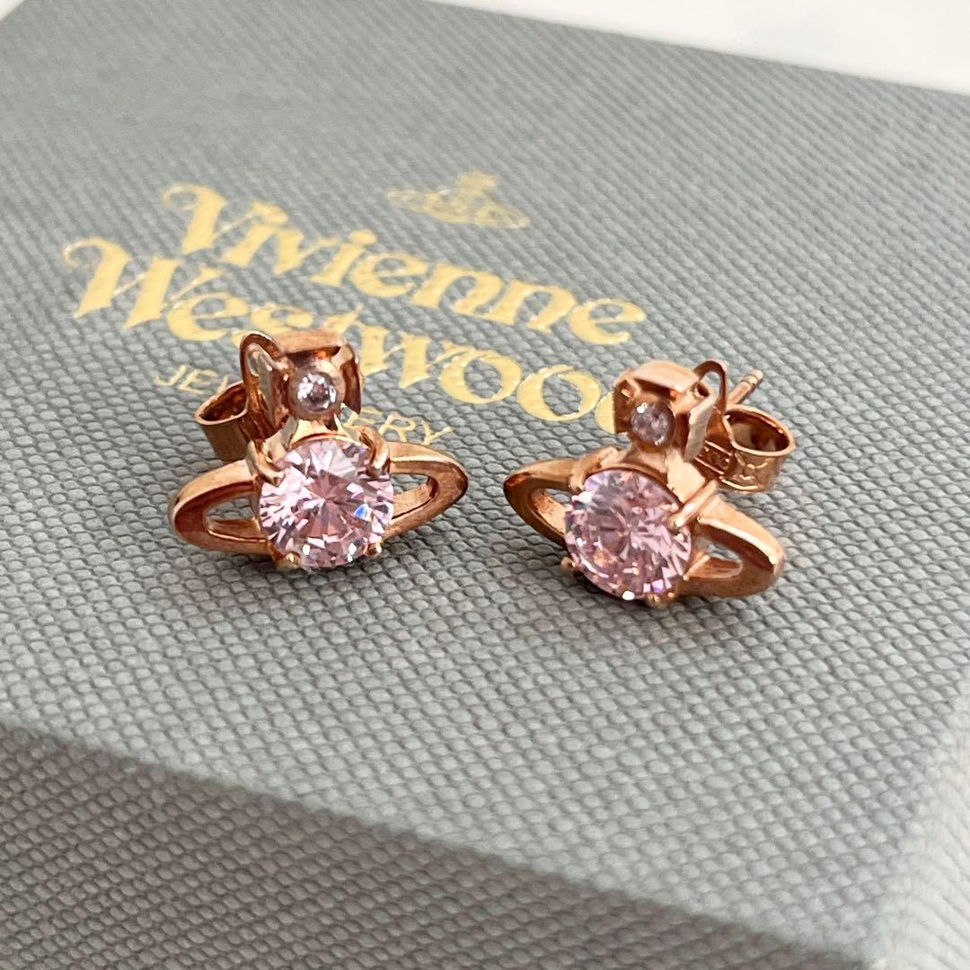 美品 ヴィヴィアンウエストウッド ピンクゴールド ピアス ストーン オーブ