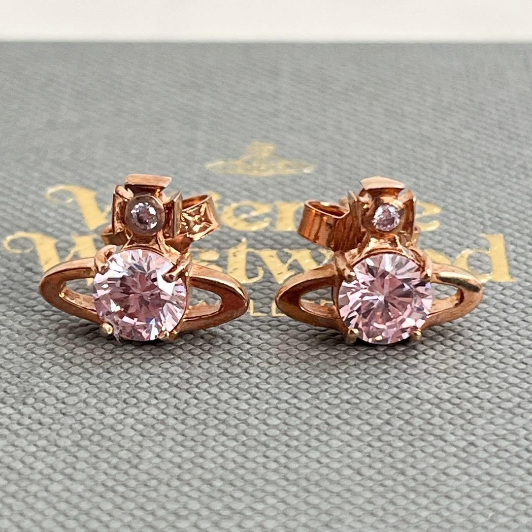 美品 ヴィヴィアンウエストウッド ピンクゴールド ピアス ストーン オーブ