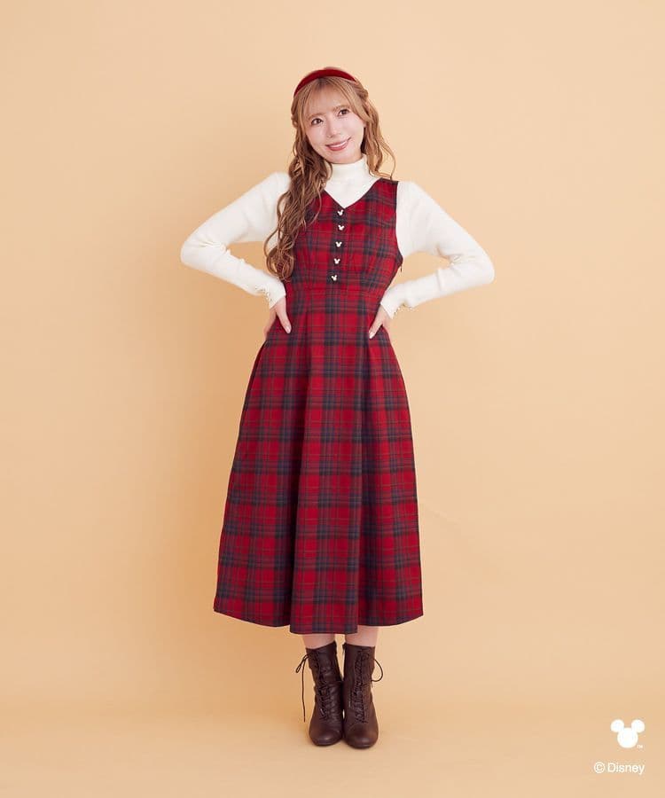 【最終価格】areeam ミッキーチェックジャンパースカート