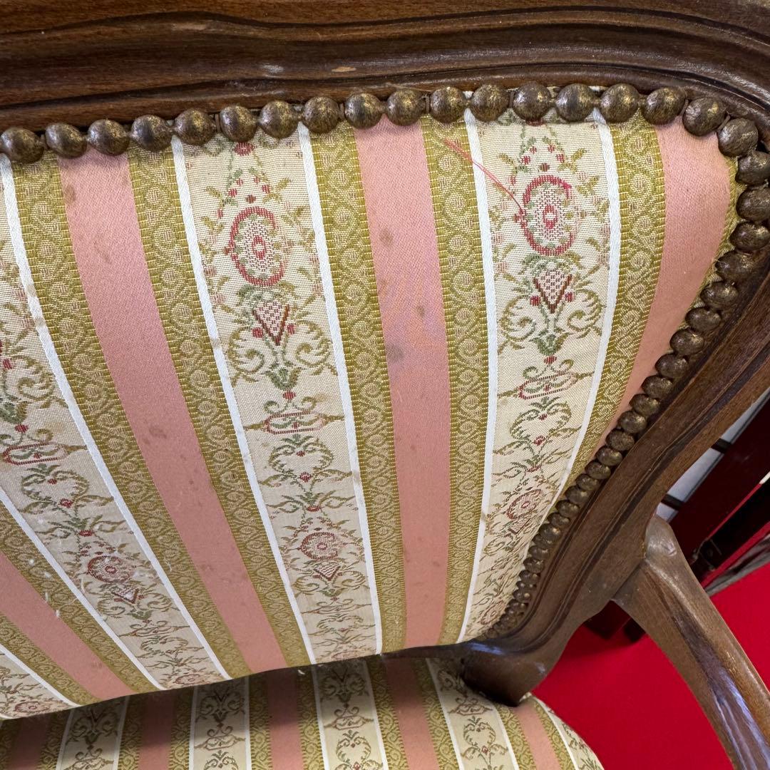 院*長様 アンティーク　二人掛け　猫脚　アームチェア　クラシック ストライプ イ