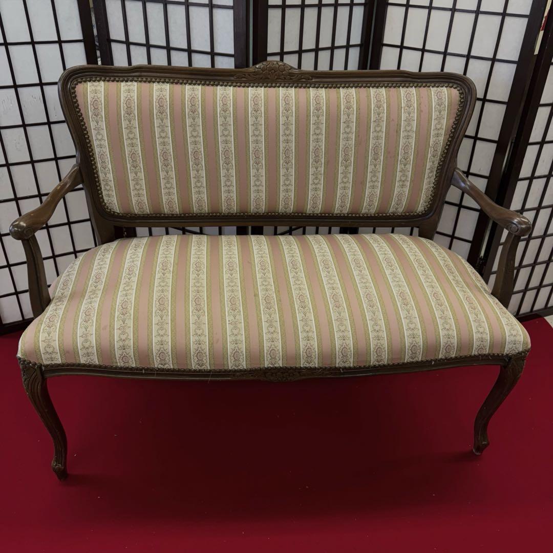院*長様 アンティーク　二人掛け　猫脚　アームチェア　クラシック ストライプ イ