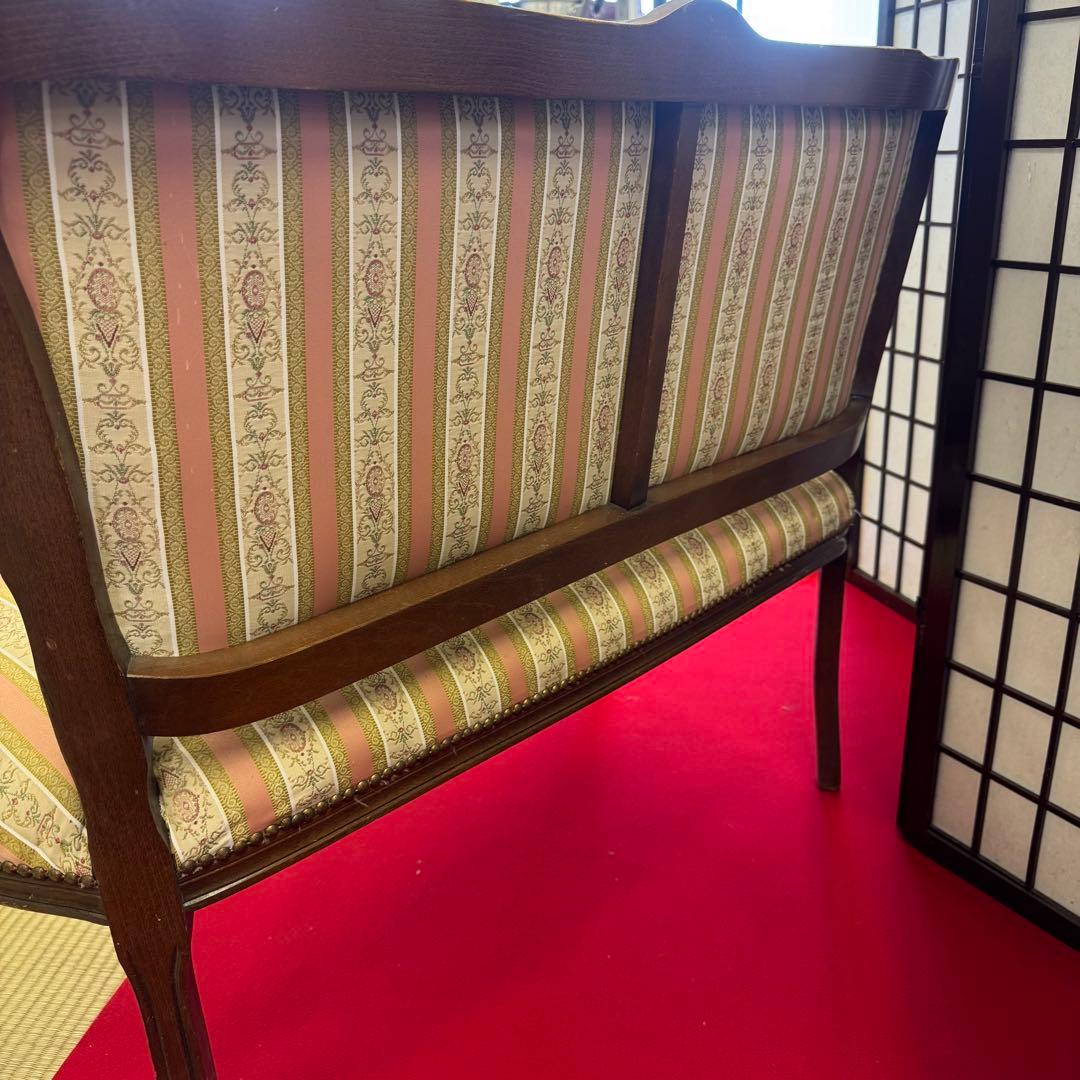 院*長様 アンティーク　二人掛け　猫脚　アームチェア　クラシック ストライプ イ