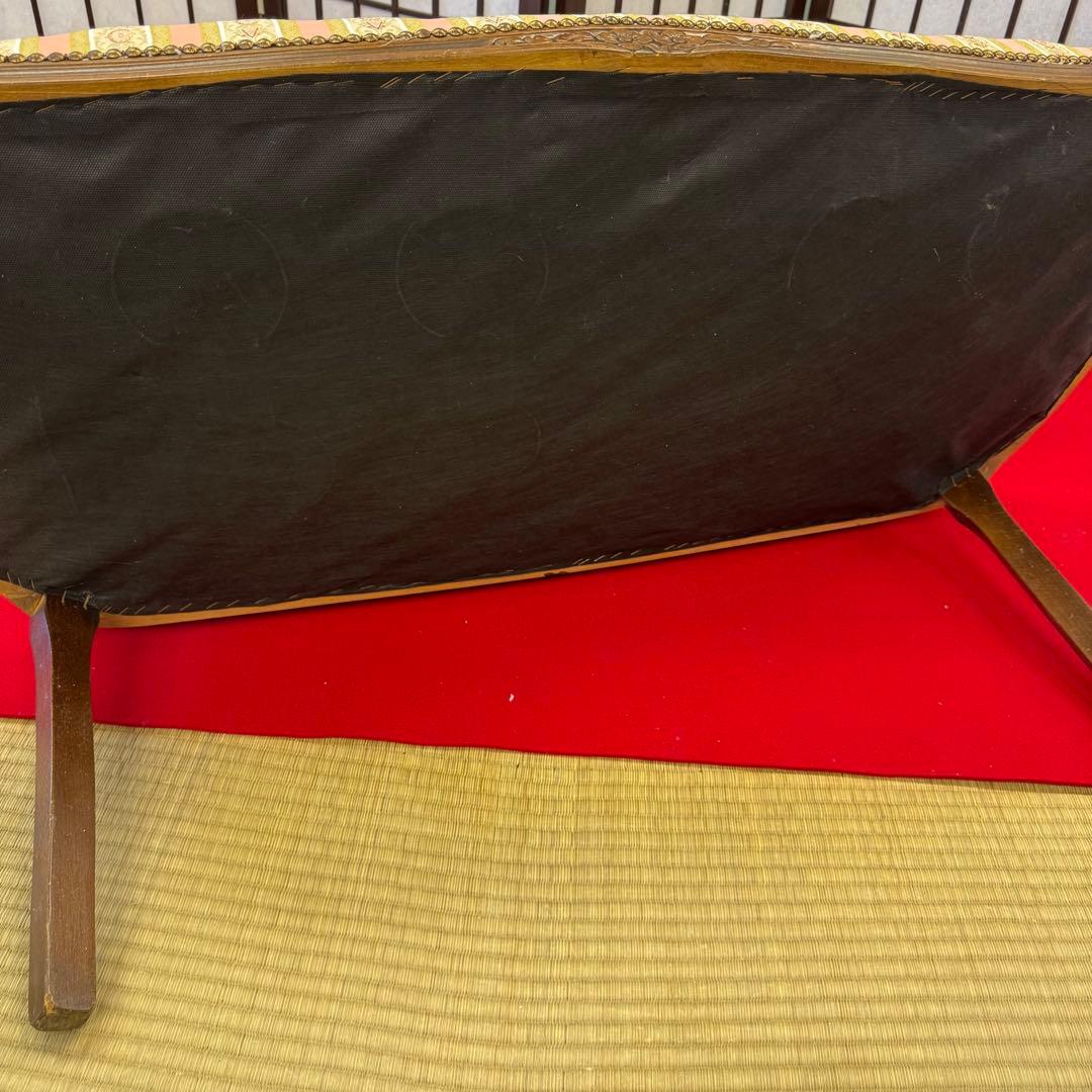 院*長様 アンティーク　二人掛け　猫脚　アームチェア　クラシック ストライプ イ