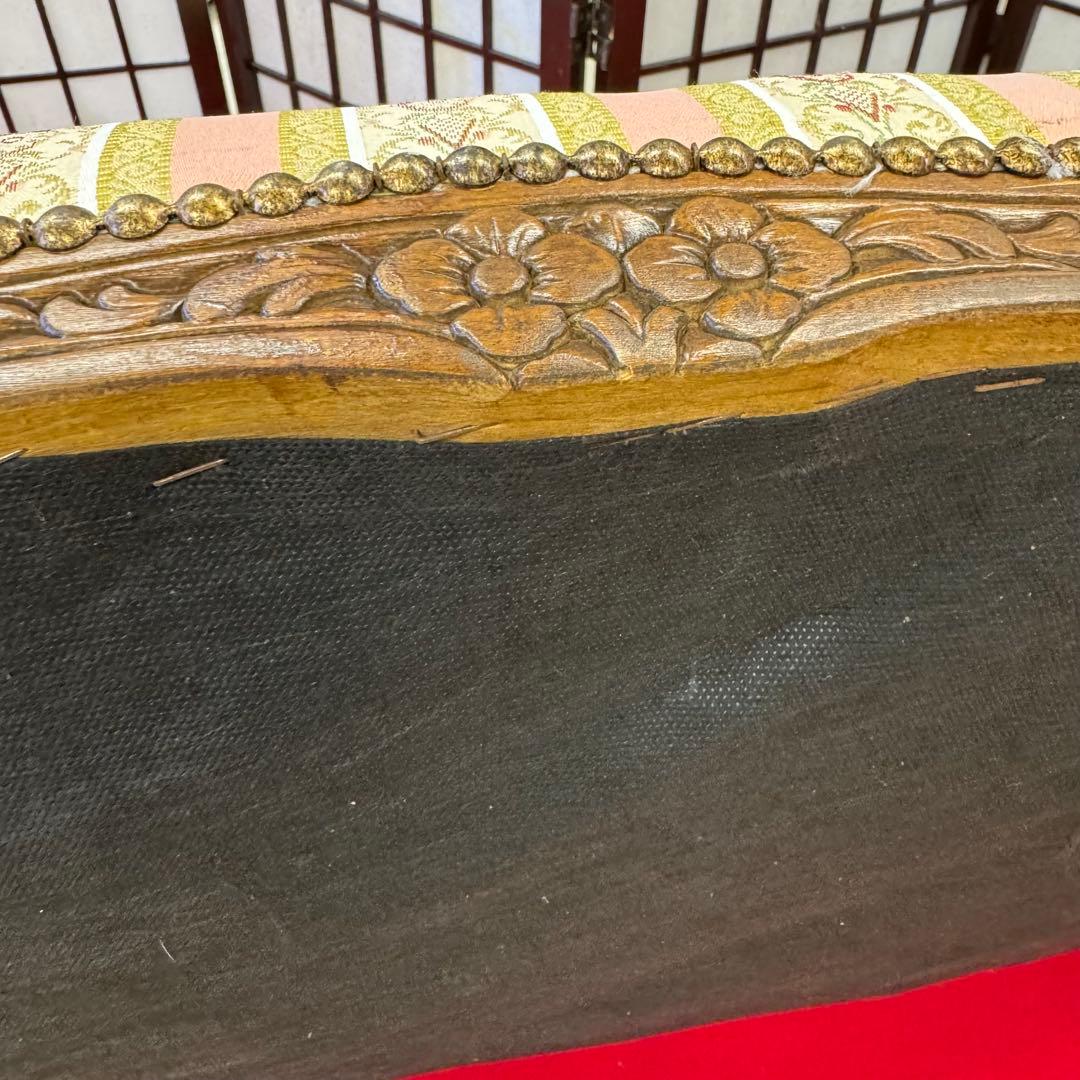 院*長様 アンティーク　二人掛け　猫脚　アームチェア　クラシック ストライプ イ