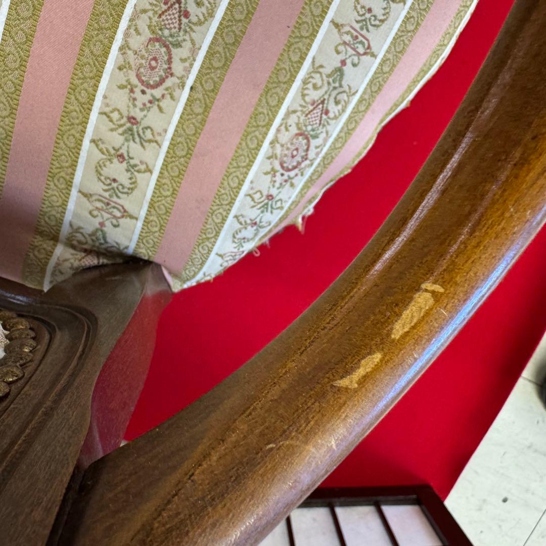 院*長様 アンティーク　二人掛け　猫脚　アームチェア　クラシック ストライプ イ