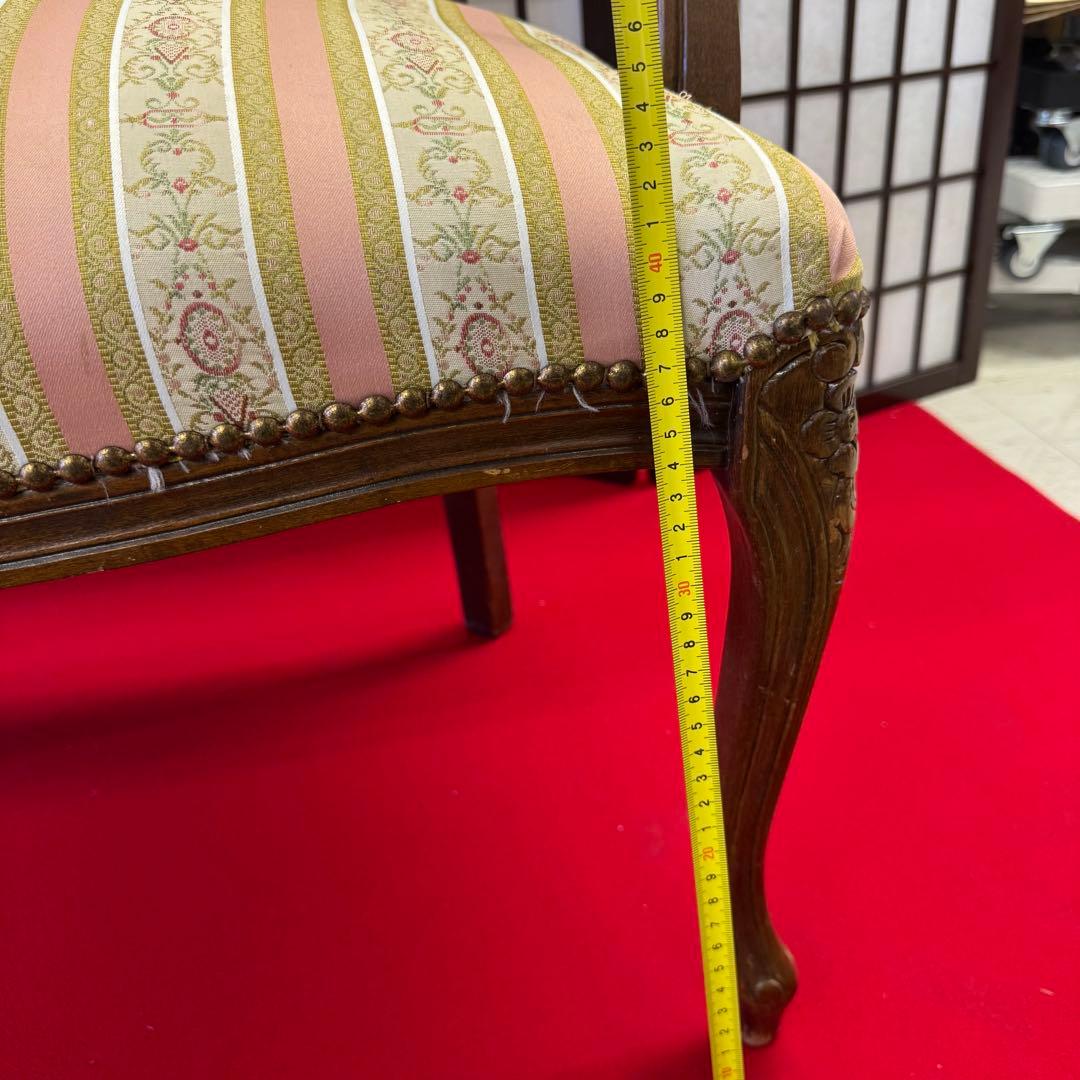 院*長様 アンティーク　二人掛け　猫脚　アームチェア　クラシック ストライプ イ