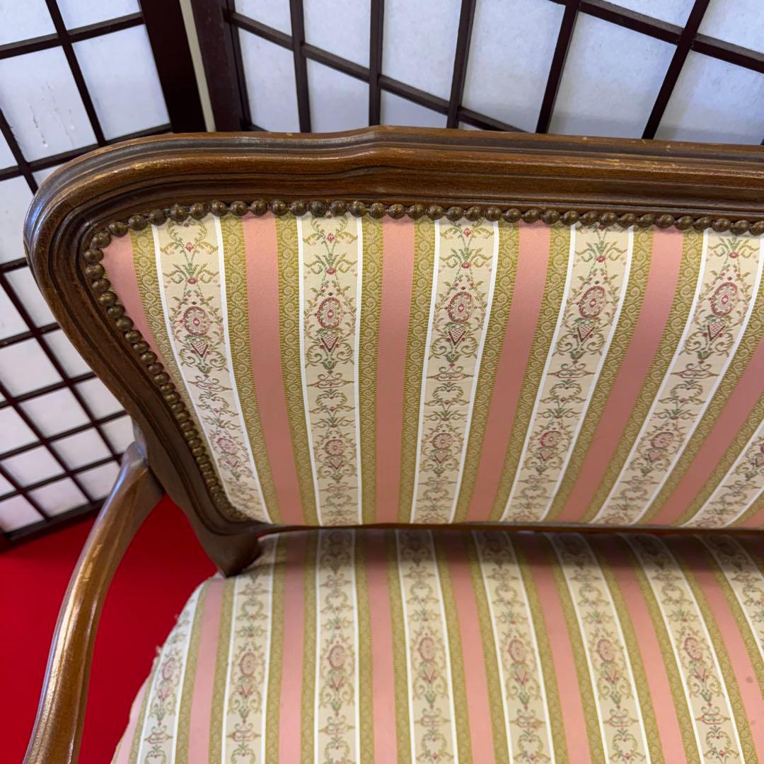 院*長様 アンティーク　二人掛け　猫脚　アームチェア　クラシック ストライプ イ