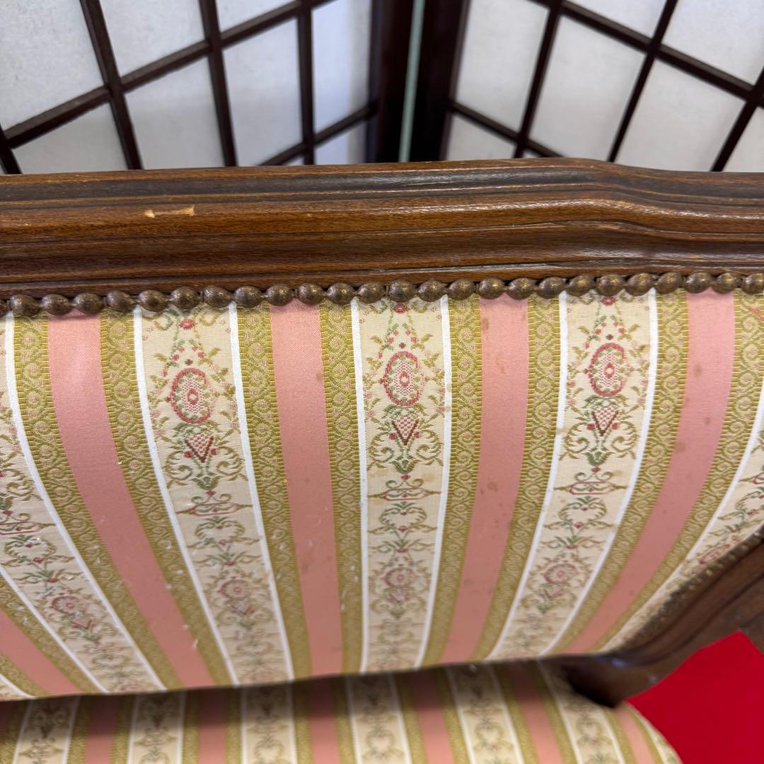 院*長様 アンティーク　二人掛け　猫脚　アームチェア　クラシック ストライプ イ